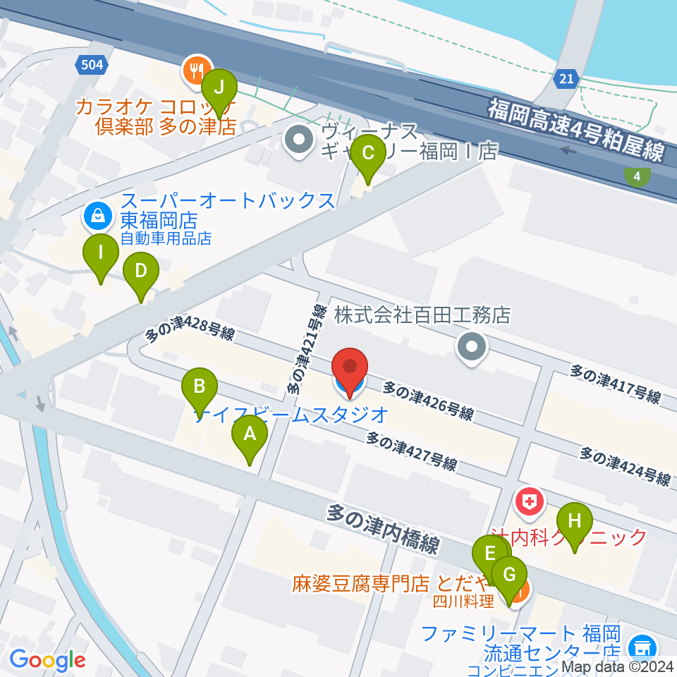 ナイスビームスタジオ周辺のファミレス・ファーストフード一覧地図