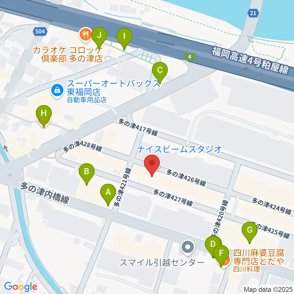 ナイスビームスタジオ周辺のファミレス・ファーストフード一覧地図
