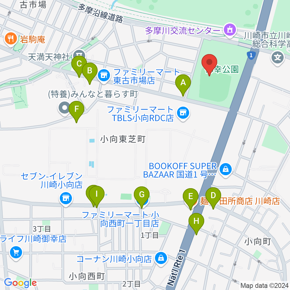 御幸公園野球場周辺のファミレス・ファーストフード一覧地図