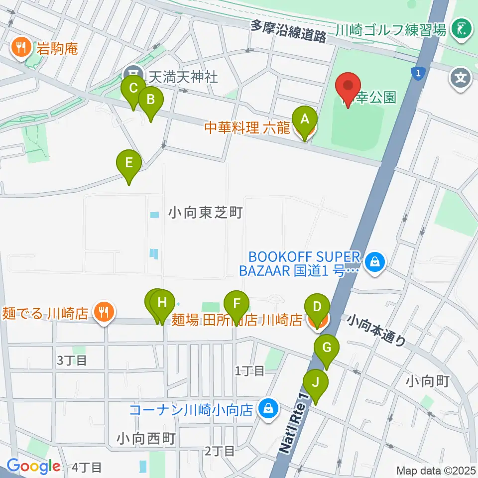 御幸公園野球場周辺のファミレス・ファーストフード一覧地図