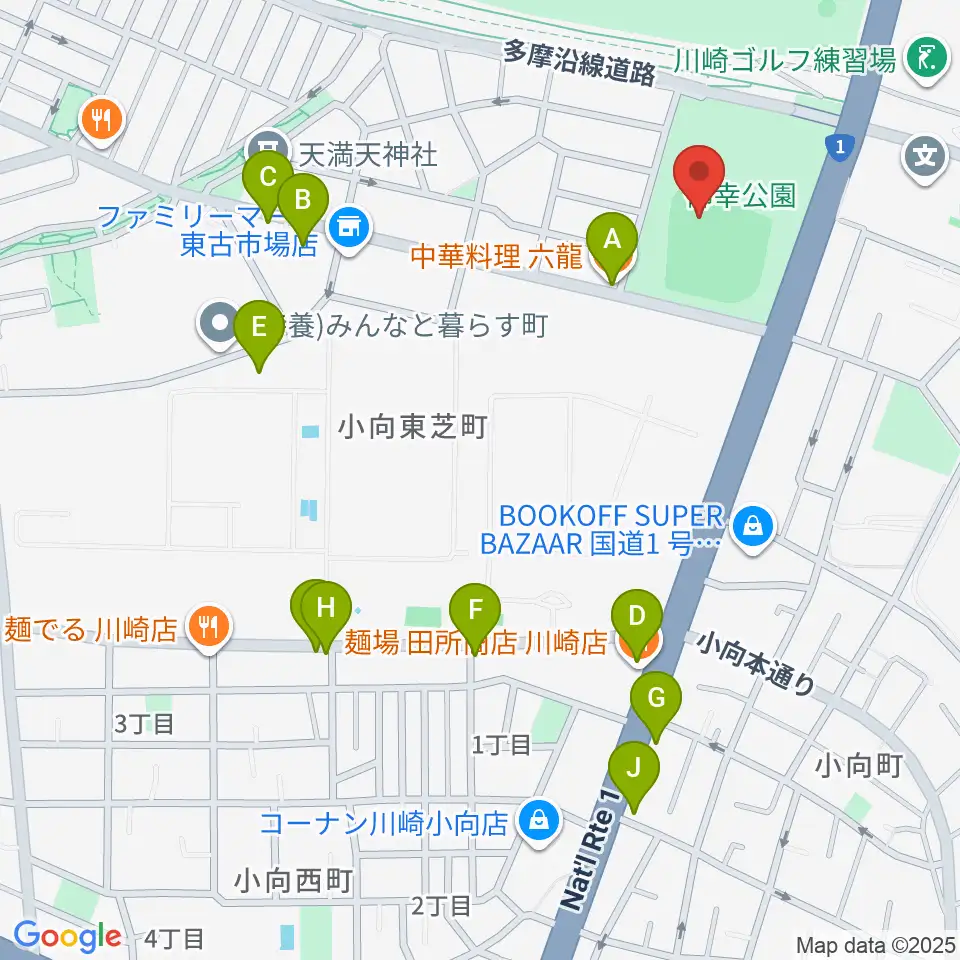 御幸公園野球場周辺のファミレス・ファーストフード一覧地図