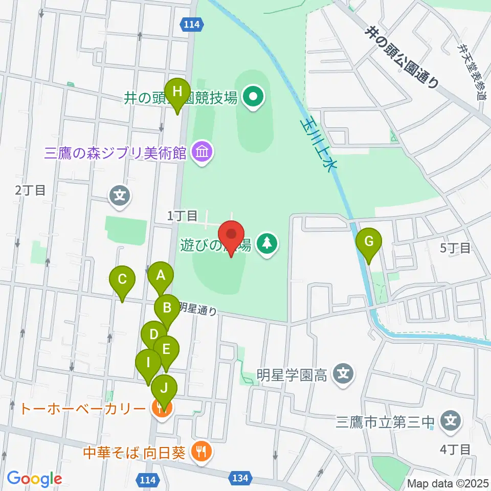井の頭恩賜公園野球場周辺のファミレス・ファーストフード一覧地図