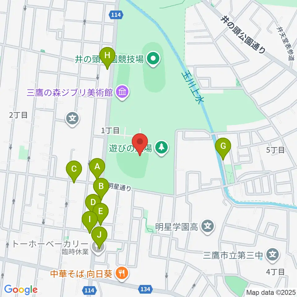 井の頭恩賜公園野球場周辺のファミレス・ファーストフード一覧地図