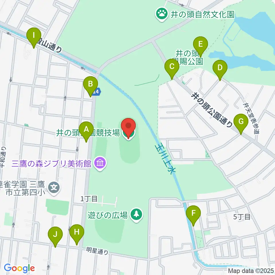 井の頭恩賜公園競技場周辺のファミレス・ファーストフード一覧地図