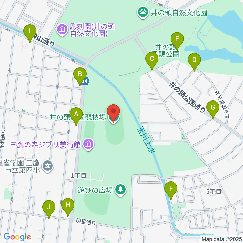 井の頭恩賜公園競技場周辺のファミレス・ファーストフード一覧地図
