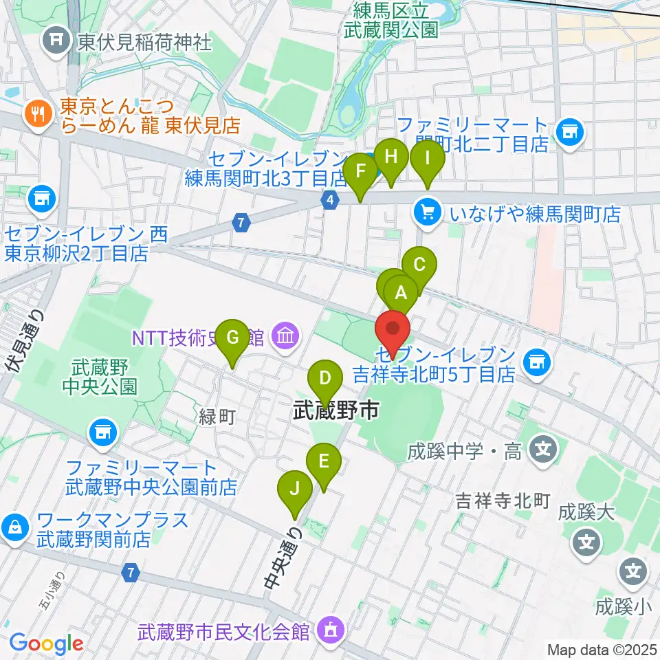 武蔵野温水プール周辺のファミレス・ファーストフード一覧地図
