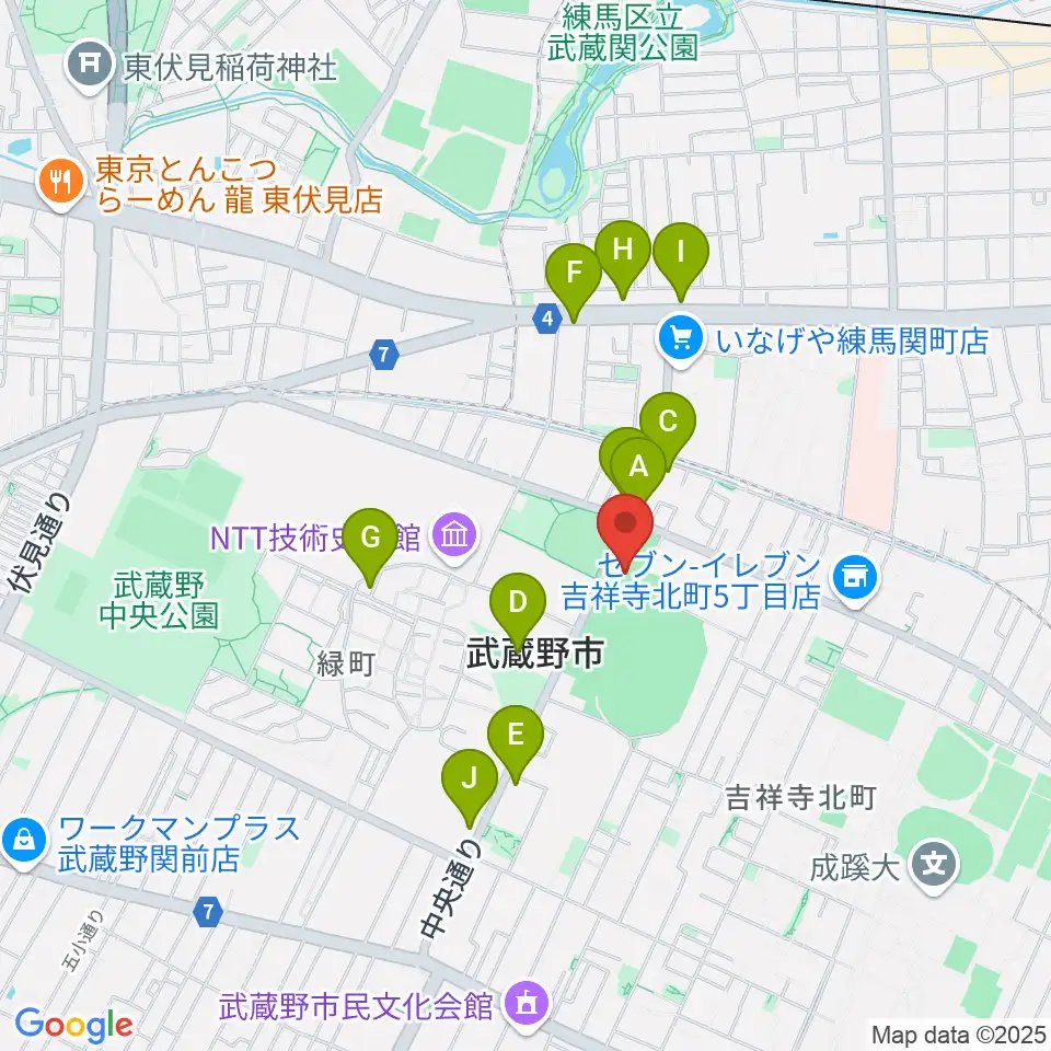 武蔵野温水プール周辺のファミレス・ファーストフード一覧地図