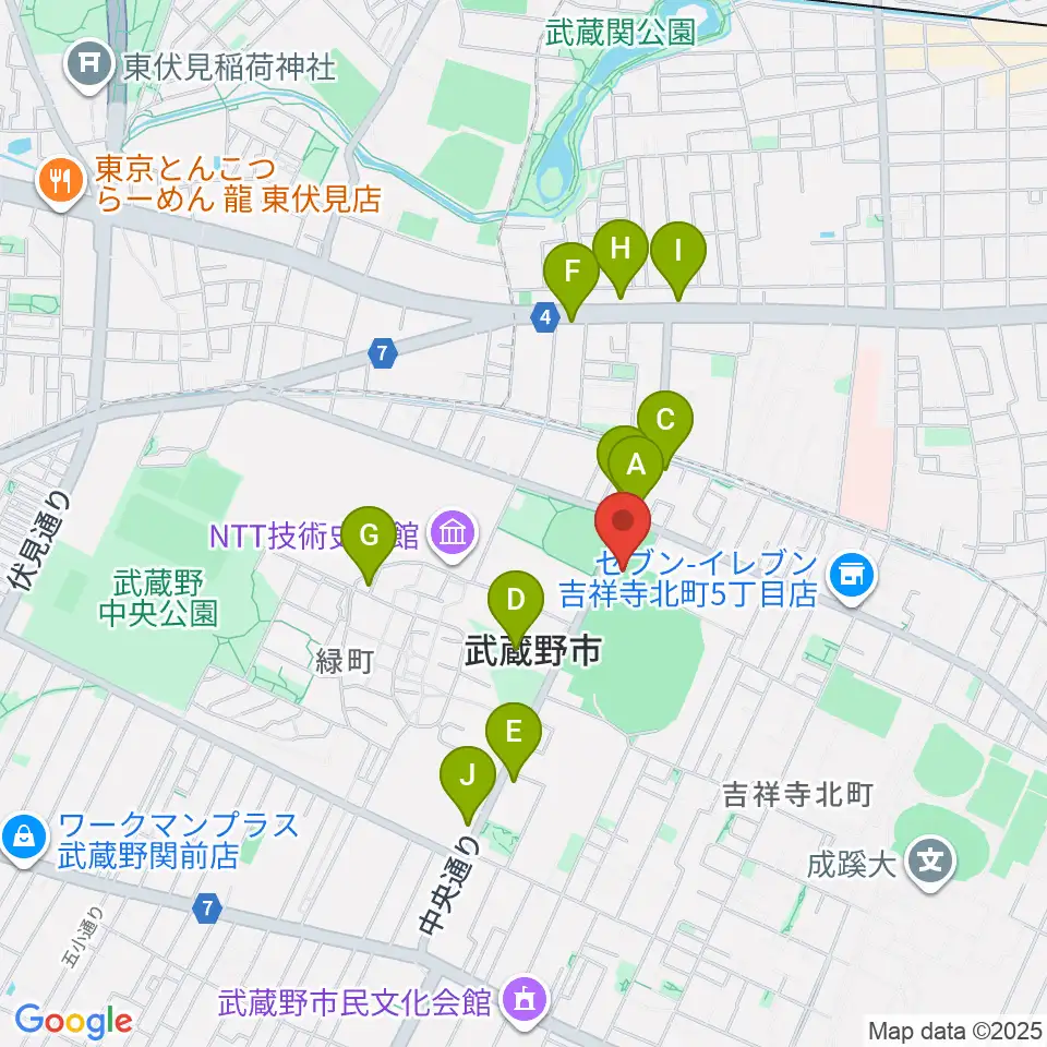 武蔵野温水プール周辺のファミレス・ファーストフード一覧地図