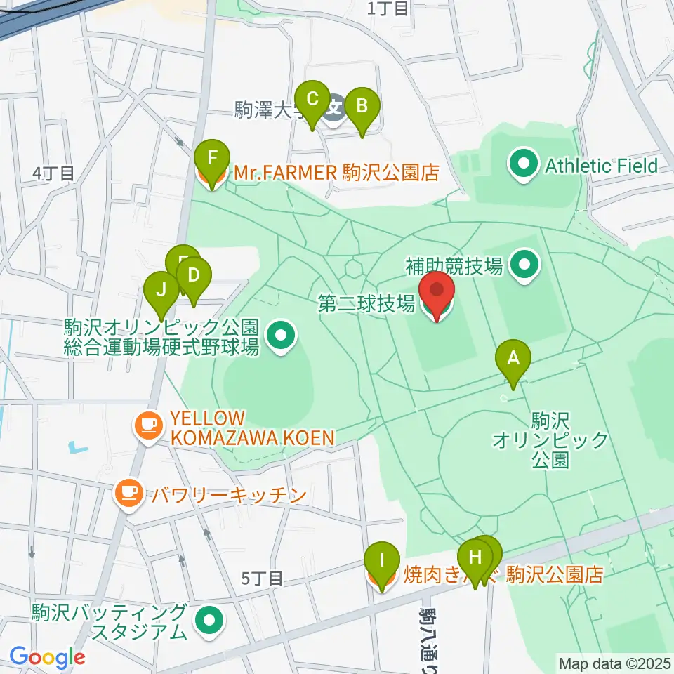 駒沢オリンピック公園第二球技場周辺のファミレス・ファーストフード一覧地図