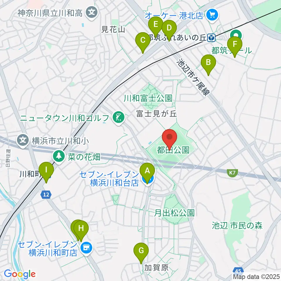 都田公園運動広場 周辺のファミレス・ファーストフード一覧地図