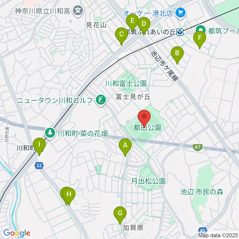 都田公園運動広場 周辺のファミレス・ファーストフード一覧地図