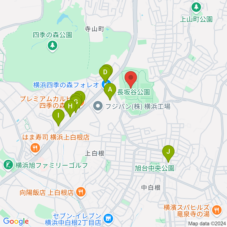 長坂谷公園運動広場 周辺のファミレス・ファーストフード一覧地図