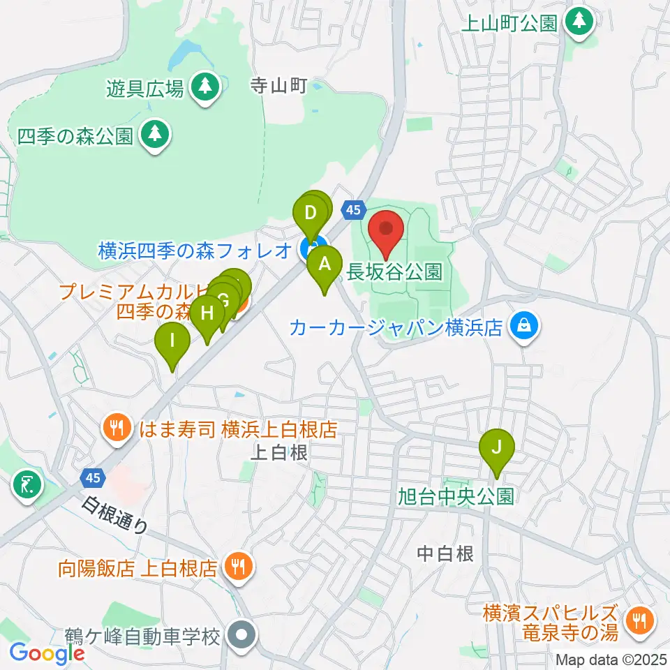 長坂谷公園運動広場 周辺のファミレス・ファーストフード一覧地図