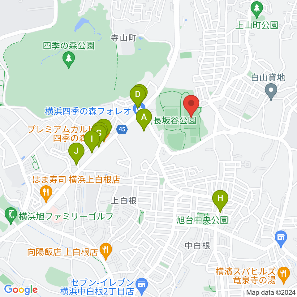 長坂谷公園多目的広場 周辺のファミレス・ファーストフード一覧地図