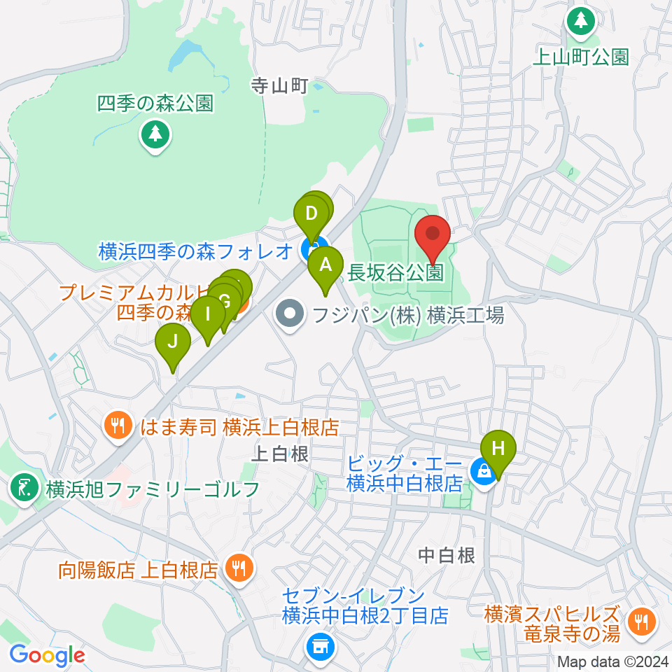 長坂谷公園多目的広場 周辺のファミレス・ファーストフード一覧地図