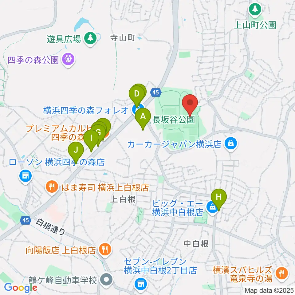 長坂谷公園多目的広場 周辺のファミレス・ファーストフード一覧地図