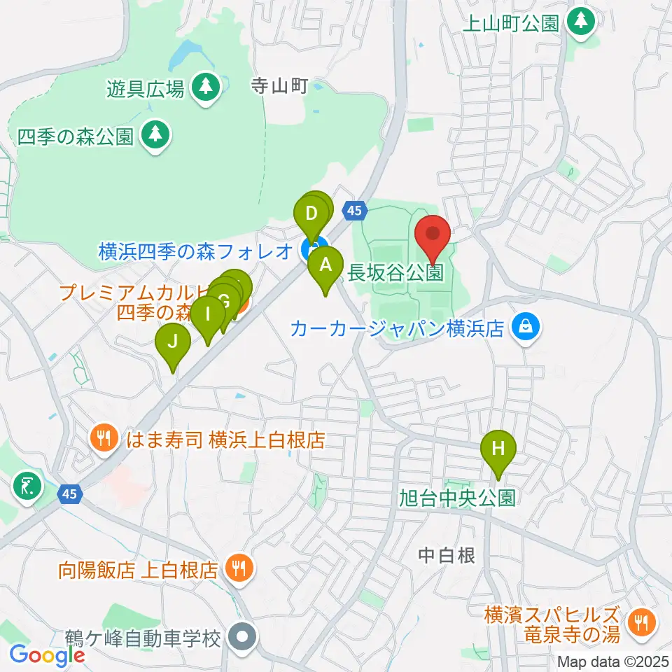 長坂谷公園多目的広場 周辺のファミレス・ファーストフード一覧地図