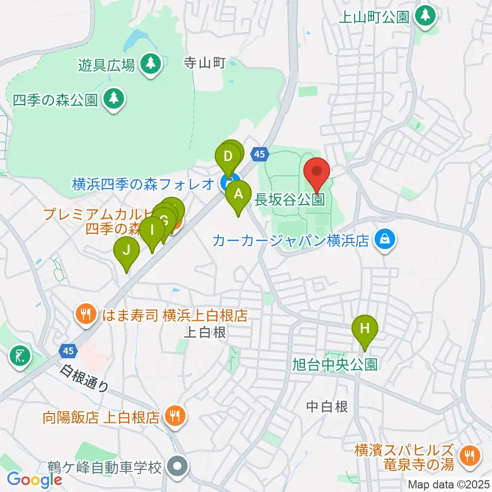 長坂谷公園多目的広場 周辺のファミレス・ファーストフード一覧地図