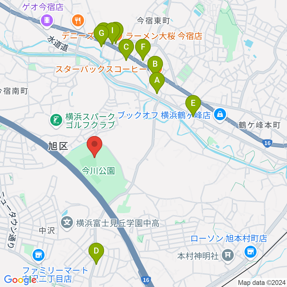 今川公園野球場 周辺のファミレス・ファーストフード一覧地図