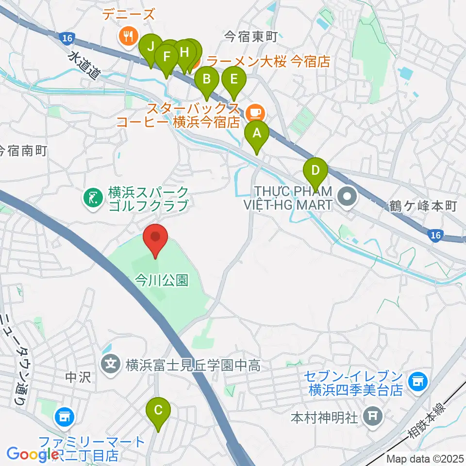 今川公園野球場 周辺のファミレス・ファーストフード一覧地図