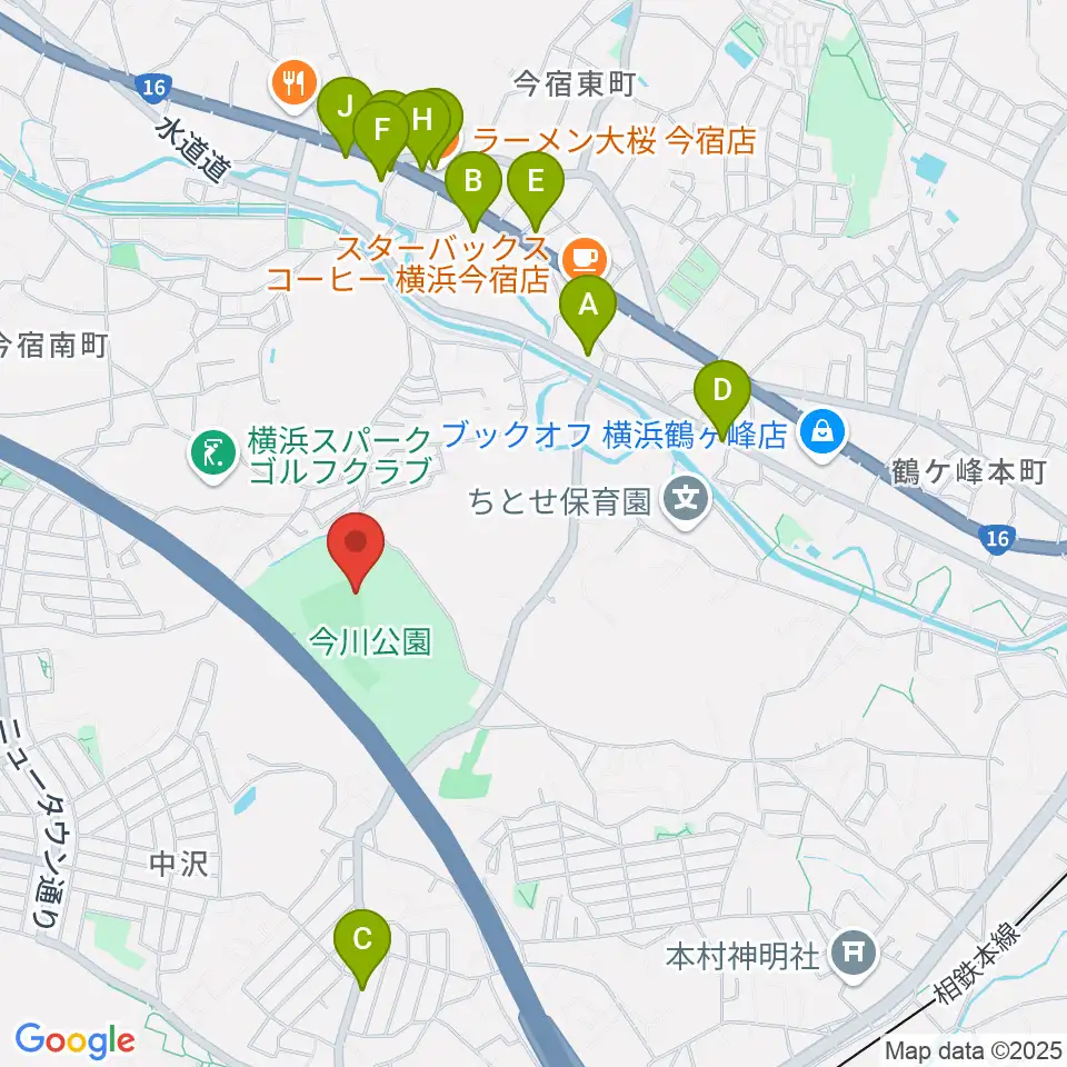 今川公園野球場 周辺のファミレス・ファーストフード一覧地図