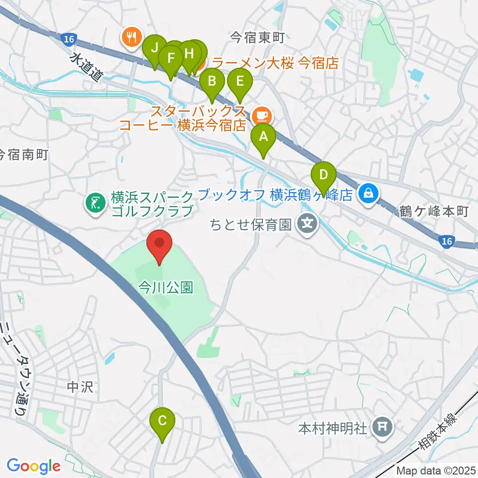 今川公園野球場 周辺のファミレス・ファーストフード一覧地図