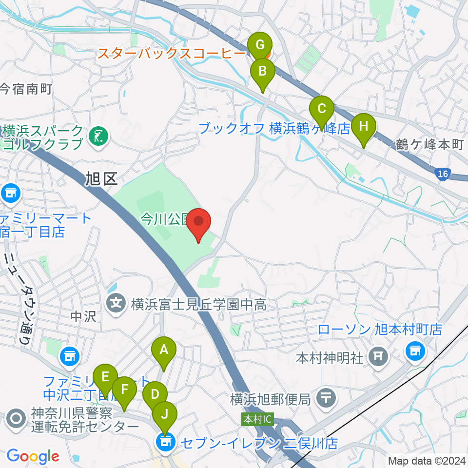 今川公園多目的運動広場周辺のファミレス・ファーストフード一覧地図