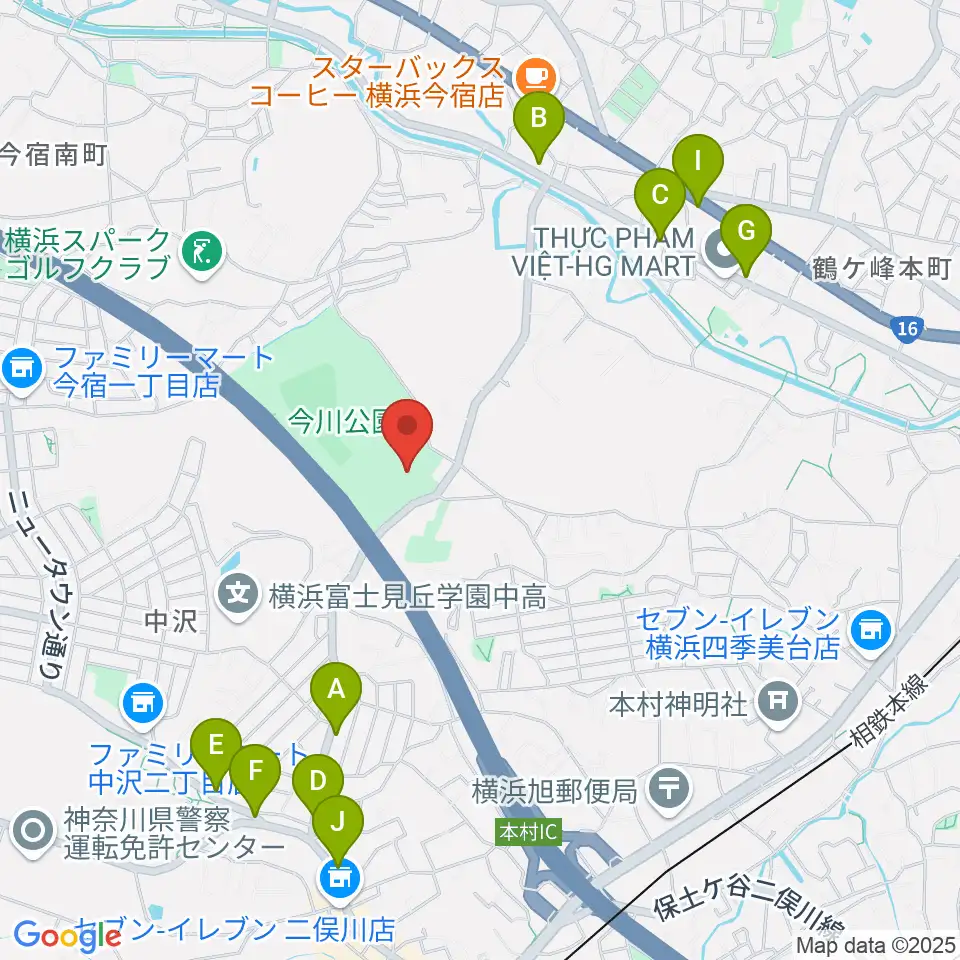 今川公園多目的運動広場周辺のファミレス・ファーストフード一覧地図
