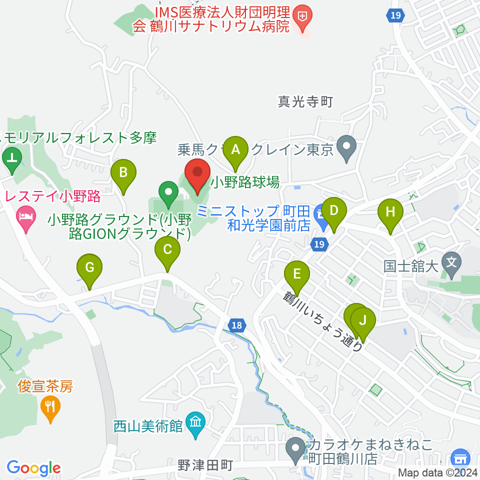 小野路GIONベースボールパーク周辺のファミレス・ファーストフード一覧地図