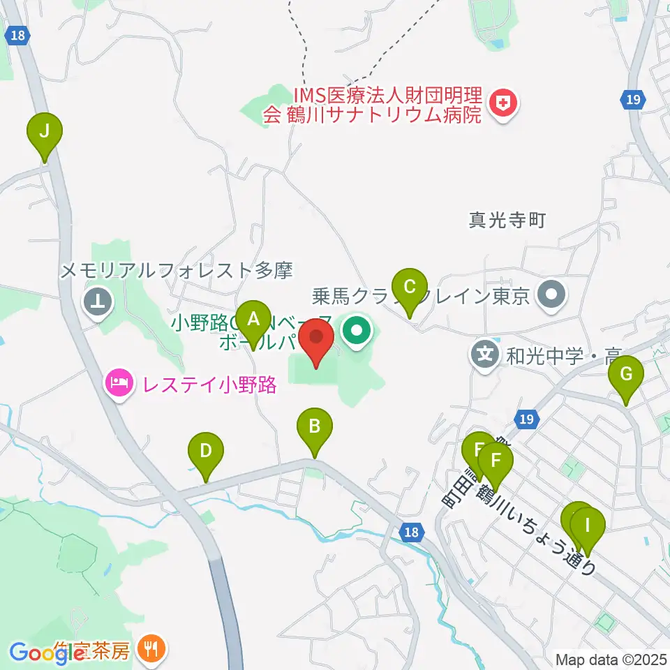 小野路GIONグラウンド周辺のファミレス・ファーストフード一覧地図