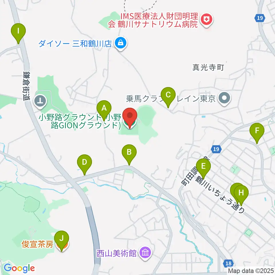 小野路GIONグラウンド周辺のファミレス・ファーストフード一覧地図