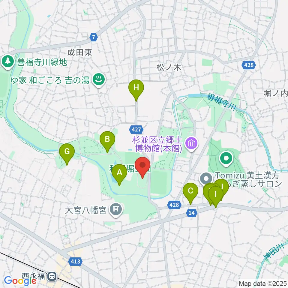 和田堀公園第一競技場周辺のファミレス・ファーストフード一覧地図