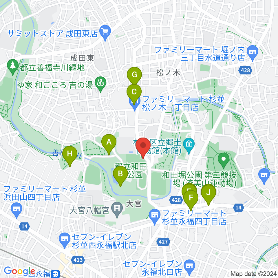 松ノ木運動場軟式野球場周辺のファミレス・ファーストフード一覧地図