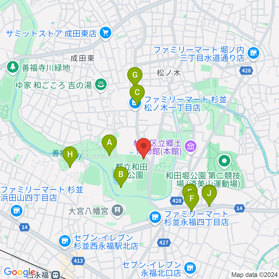 松ノ木運動場軟式野球場周辺のファミレス・ファーストフード一覧地図