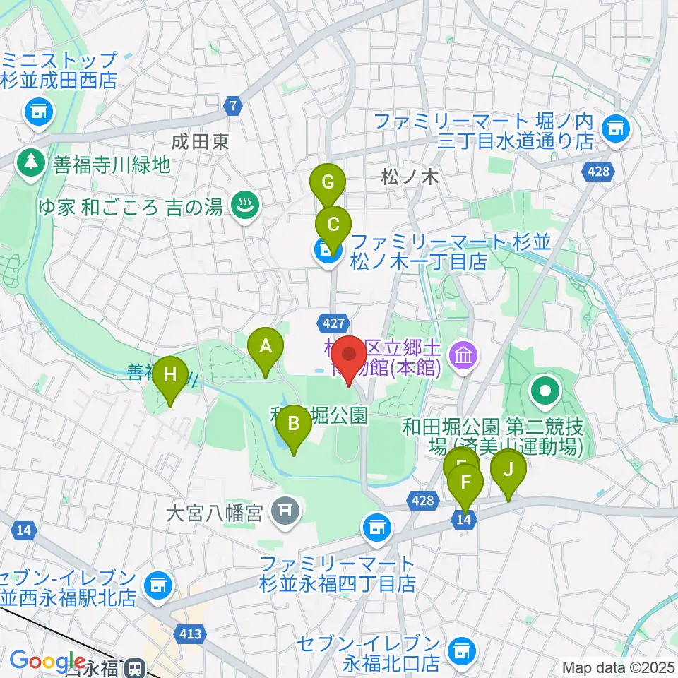松ノ木運動場軟式野球場周辺のファミレス・ファーストフード一覧地図