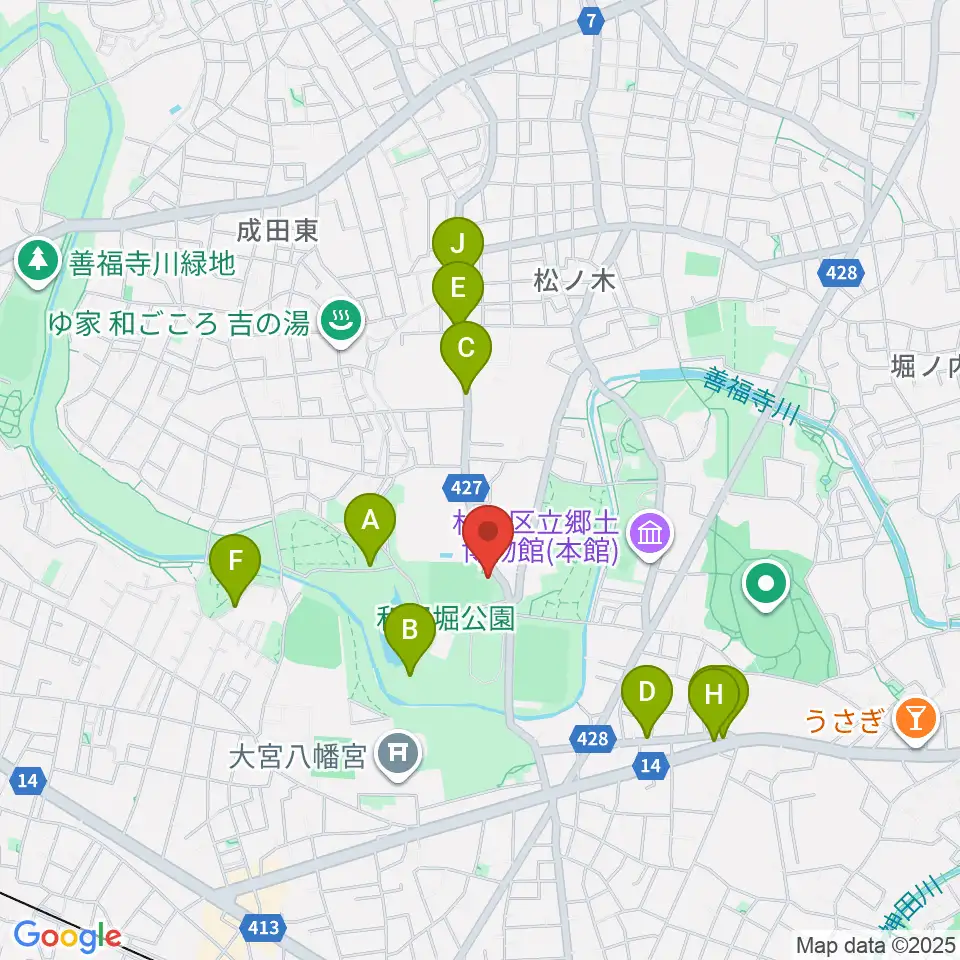 松ノ木運動場軟式野球場周辺のファミレス・ファーストフード一覧地図