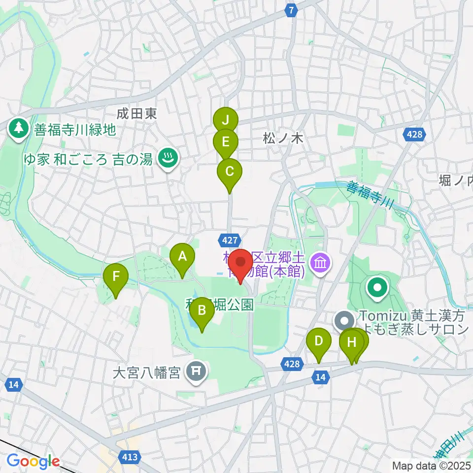 松ノ木運動場軟式野球場周辺のファミレス・ファーストフード一覧地図