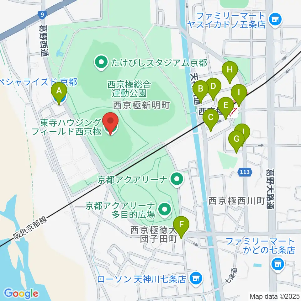 東寺ハウジングフィールド西京極周辺のファミレス・ファーストフード一覧地図