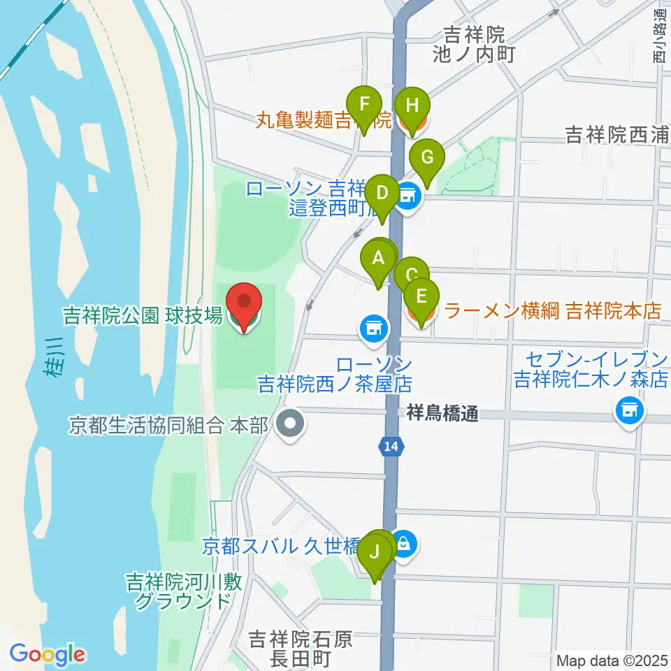 SBSロジコム吉祥院公園球技場周辺のファミレス・ファーストフード一覧地図