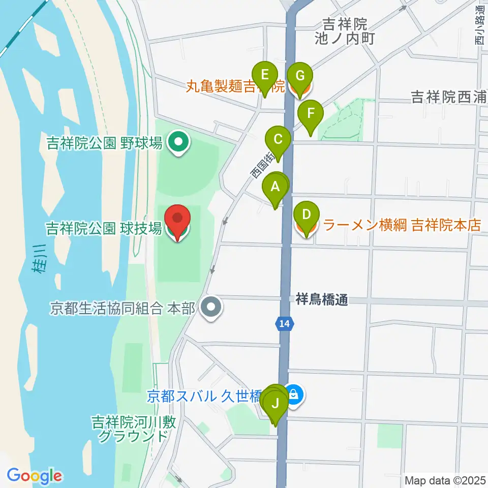 SBSロジコム吉祥院公園球技場周辺のファミレス・ファーストフード一覧地図