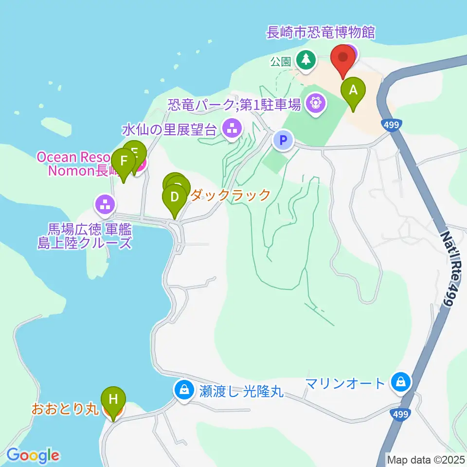 ベネックス恐竜博物館周辺のファミレス・ファーストフード一覧地図
