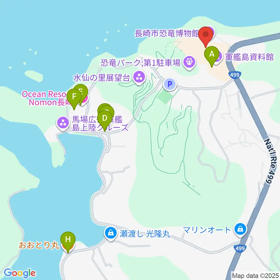 ベネックス恐竜博物館周辺のファミレス・ファーストフード一覧地図