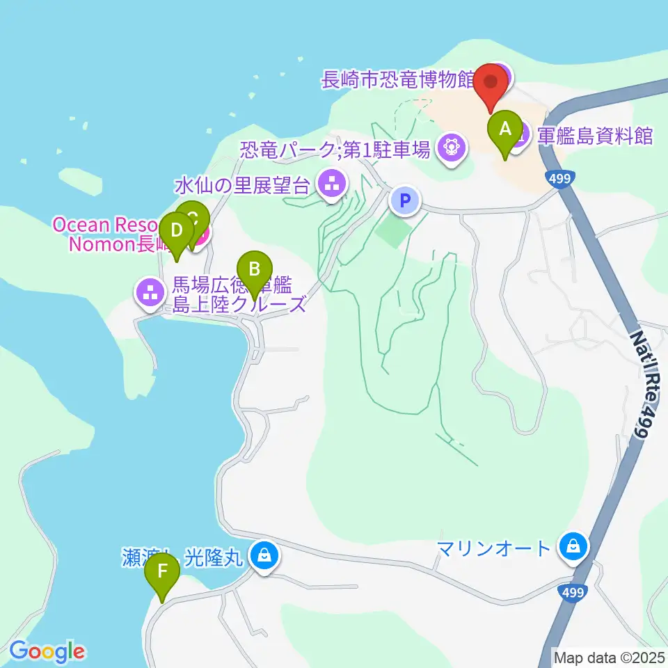 ベネックス恐竜博物館周辺のファミレス・ファーストフード一覧地図