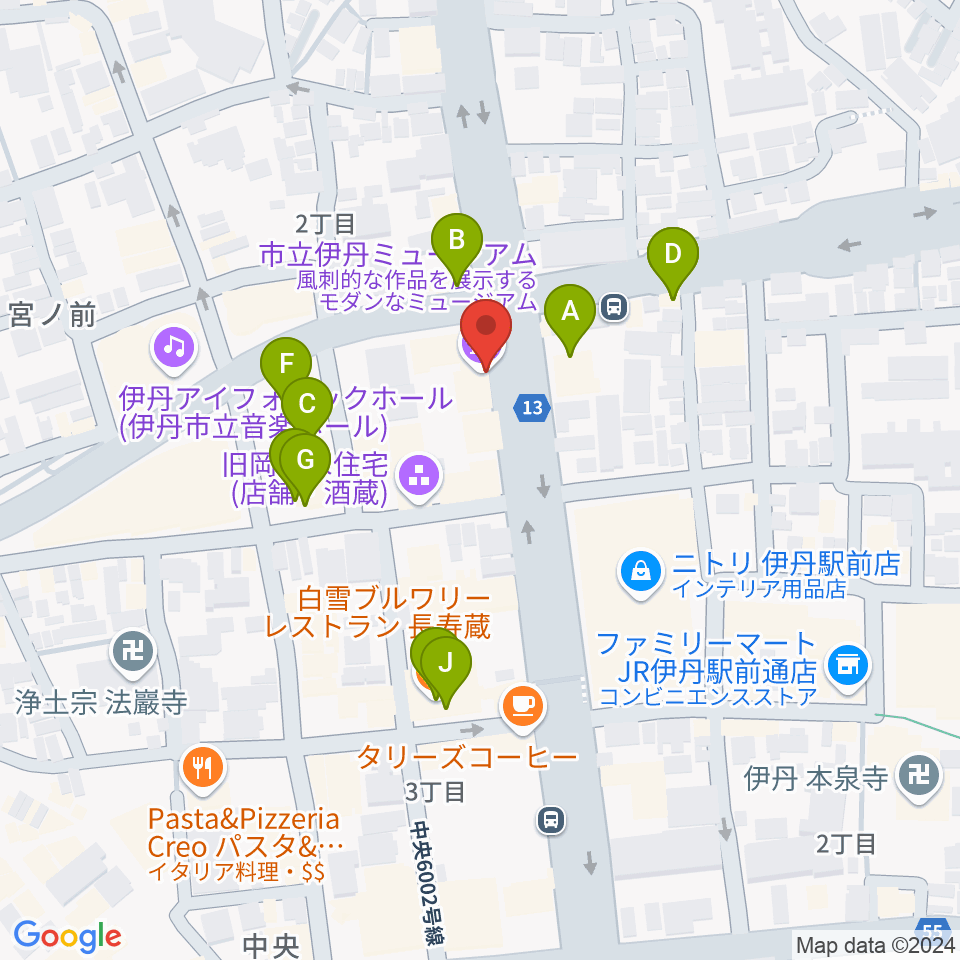 市立伊丹ミュージアム周辺のファミレス・ファーストフード一覧地図