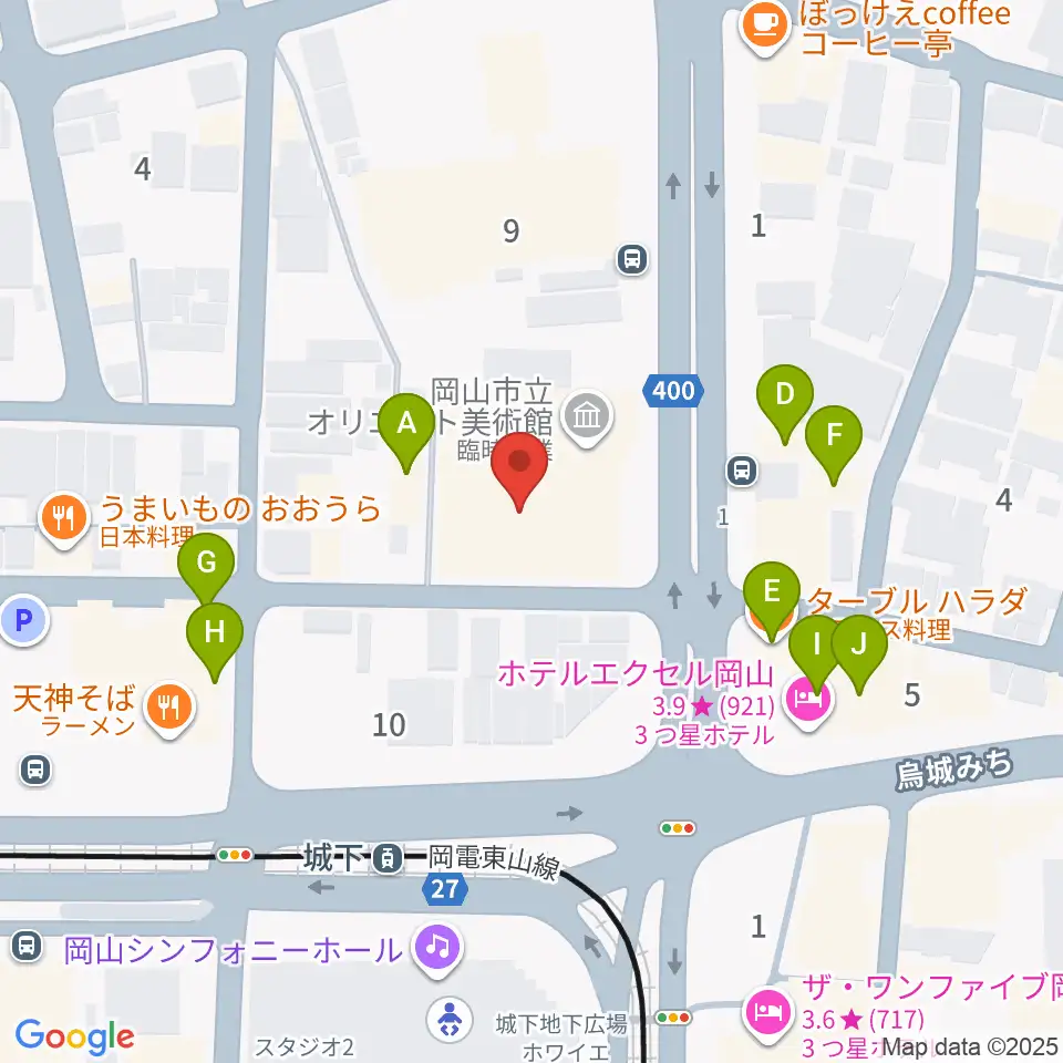 岡山市立オリエント美術館周辺のファミレス・ファーストフード一覧地図
