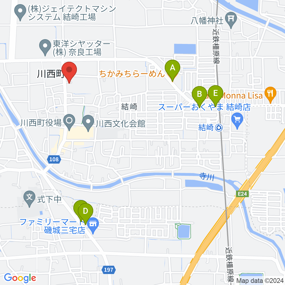 川西町中央体育館周辺のファミレス・ファーストフード一覧地図