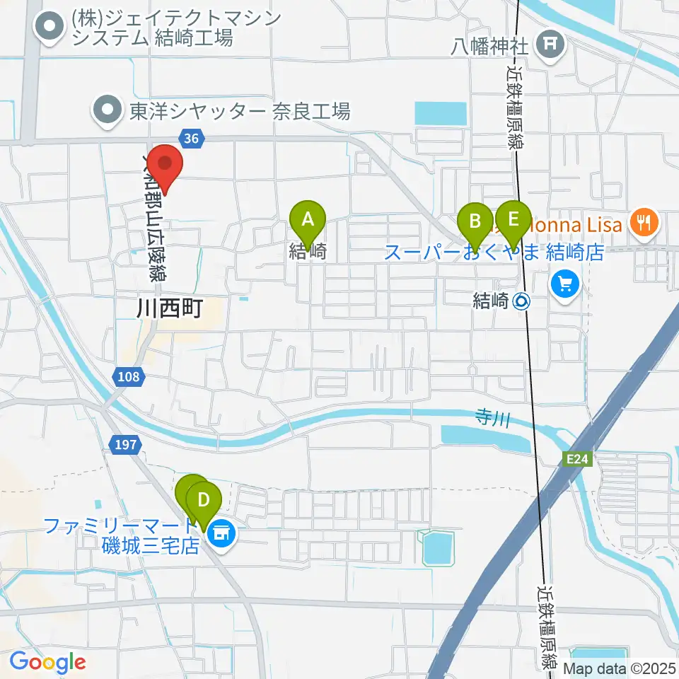 川西町中央体育館周辺のファミレス・ファーストフード一覧地図