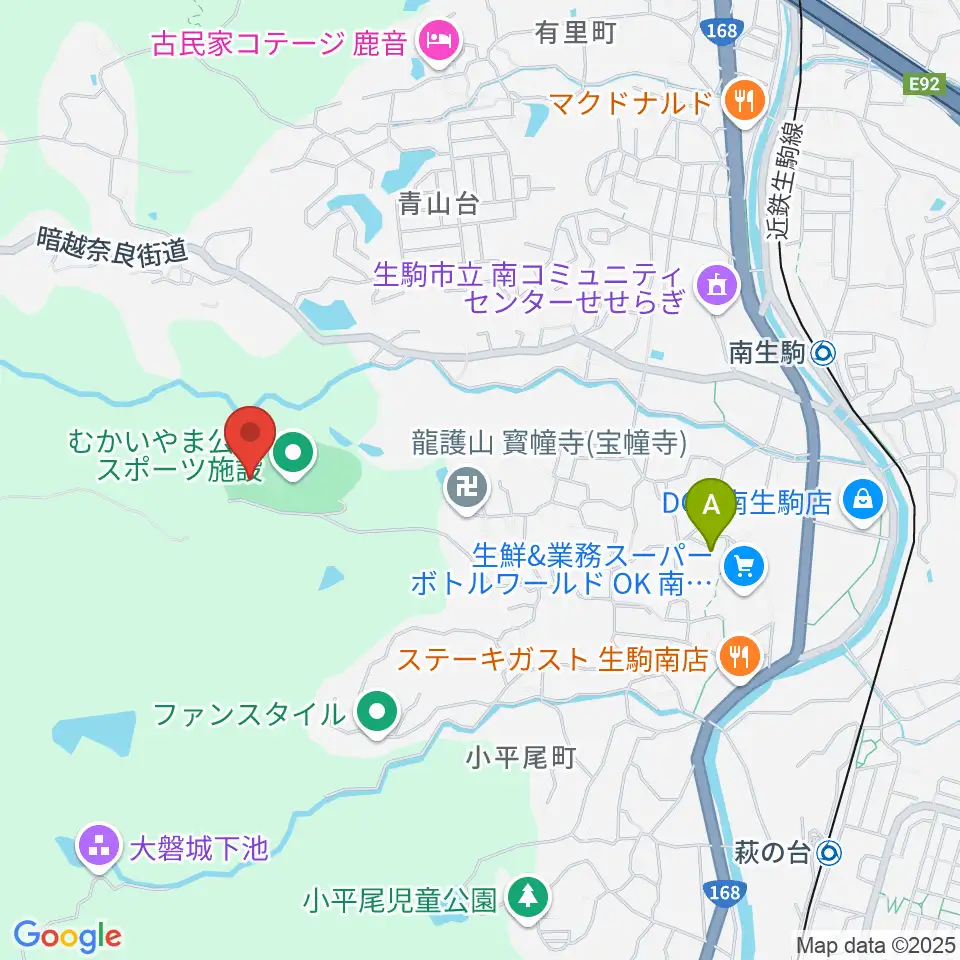 むかいやま公園体育館周辺のファミレス・ファーストフード一覧地図