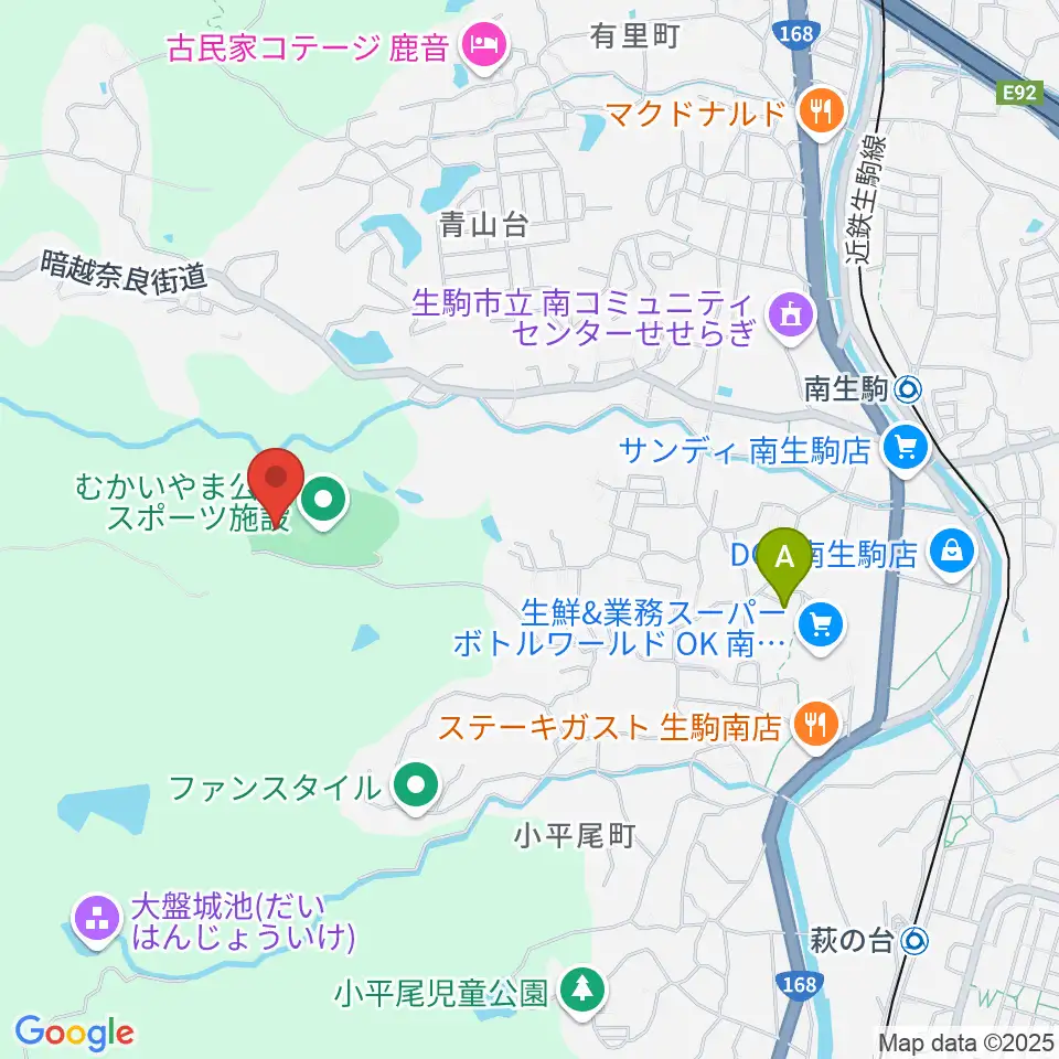 むかいやま公園体育館周辺のファミレス・ファーストフード一覧地図