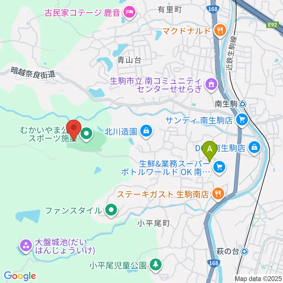 むかいやま公園体育館周辺のファミレス・ファーストフード一覧地図